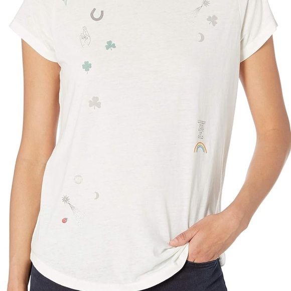 Lucky Brand Women's Good Luck Symbols Good Fortune Tee T Shirt Clover Large - Picture 2 of 12